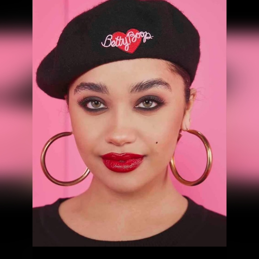 Dolls Kill Betty Boop Black Beret with Red Heart